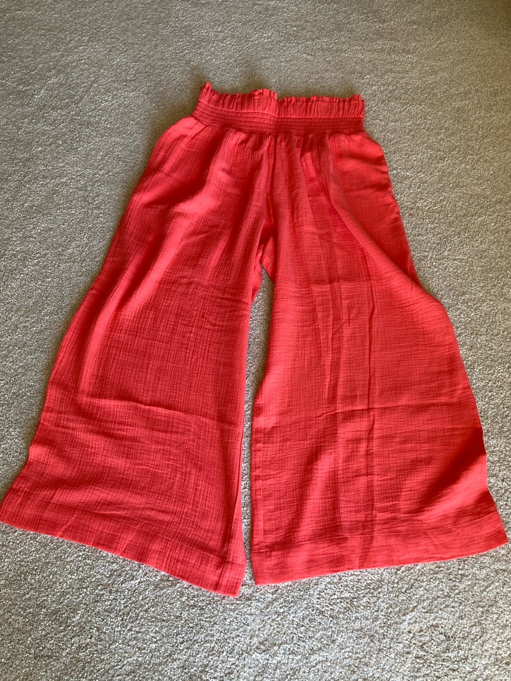 NWT Anthropologie Women’s Cotton Wide-Leg Pull-On Pants Coral Red / Punch Large